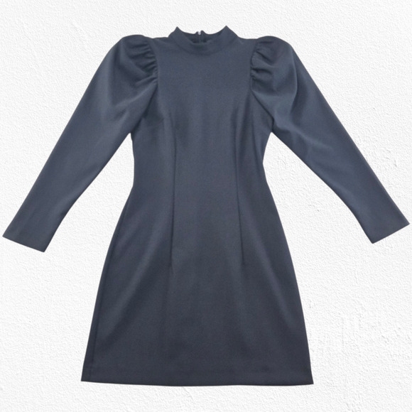 Zara Black Puff Shoulder Long Sleeve Mini Dress NWT Size XS Mock Neck Cocktail - Picture 1 of 10